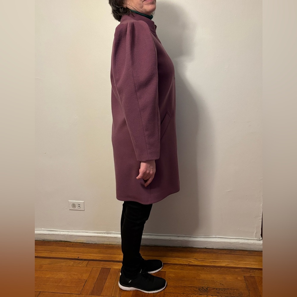 Women's Mauve Pea Coat with Puffed Structured Shoulder - Picture 3 of 14